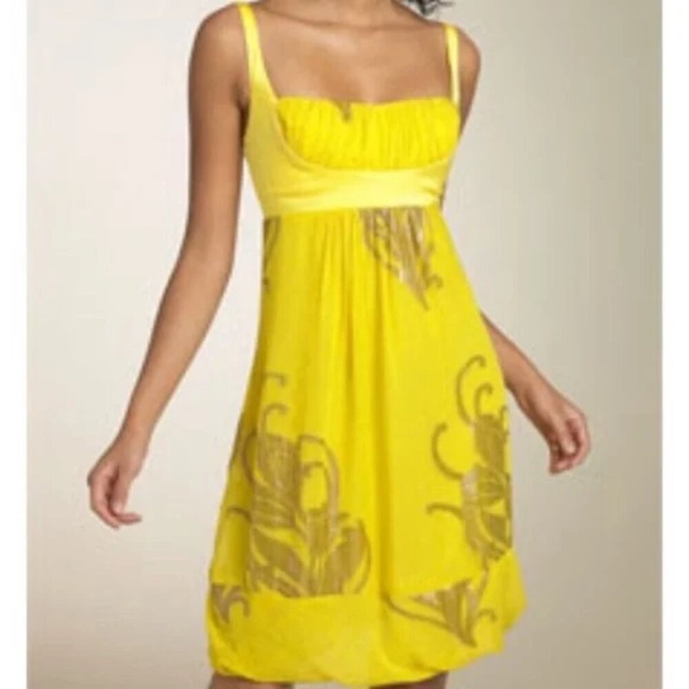 Nicole Miller size 2 Yellow/Metallic Gold empire waist dress